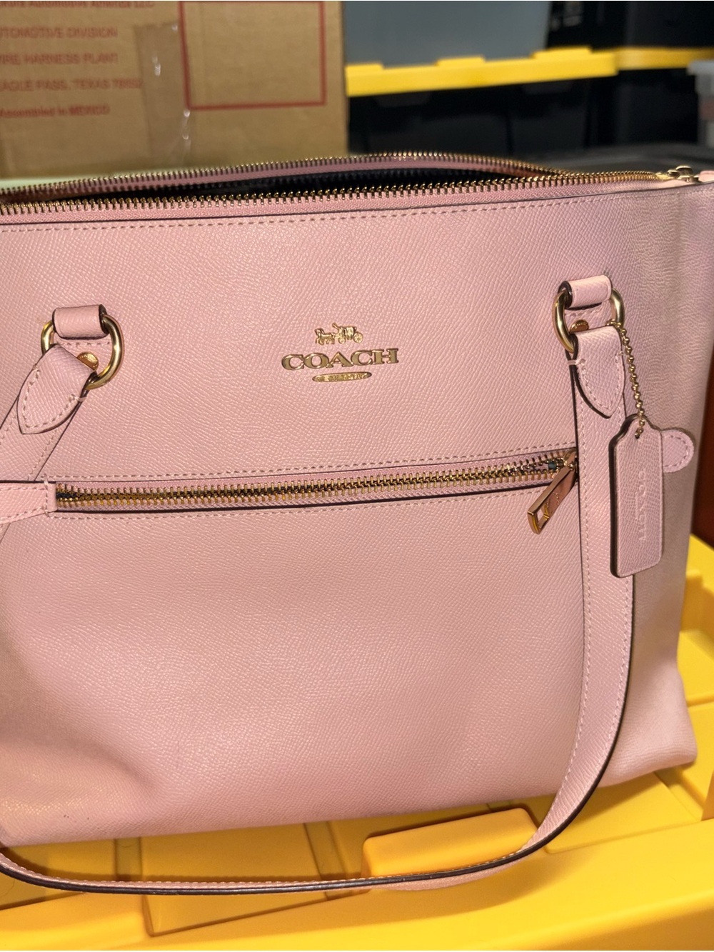 Coach Pink Leather Shoulder Tote with Gold Hardware